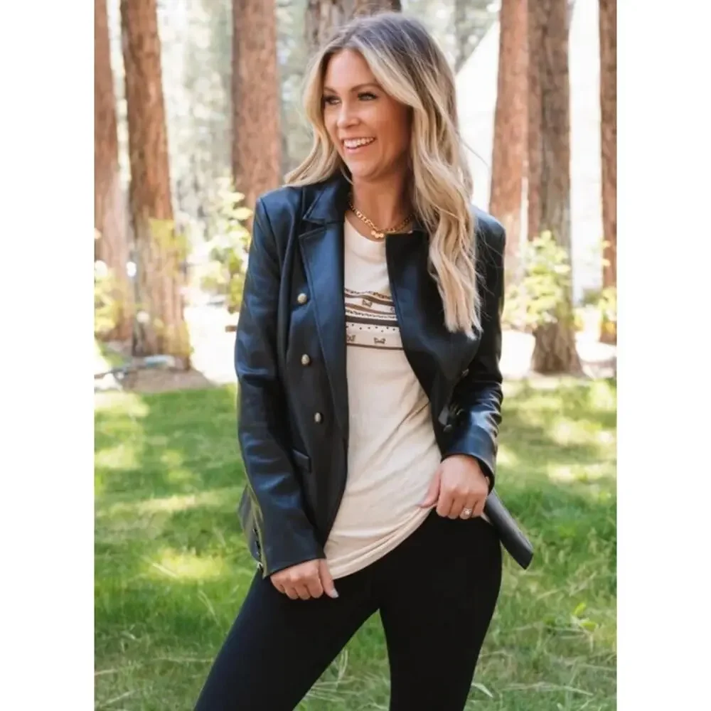 Amaryllis x Ashlee Nichols Black Faux Leather Blazer Jacket Medium - Picture 7 of 12